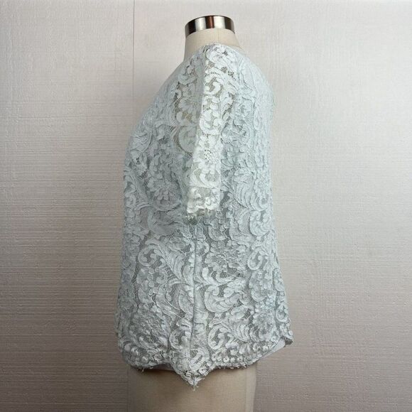 Ted Baker Blouse XL Womens Mint Green Lace Short Sleeve Top Lined - Picture 4 of 7